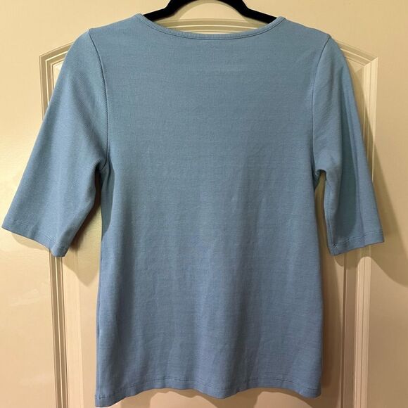 SOFT SURROUNDINGS Scoop Neck Knit Top Blue Women’s Size Medium Petite - Picture 2 of 3